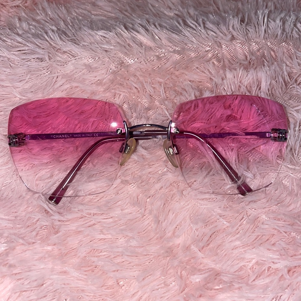Pink rimless Chanel sunglasses